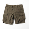Ranger green BDU cargo shorts, front view with belt loops and multi-pocket design