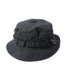 Boonie hat in dark fabric with front eyelets, stitched band, and side attachment