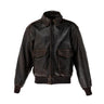 A-2 leather pilot jacket, dark brown front with stand collar and two chest pockets