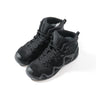 Black mid tactical boots with lace-up front, padded collar, and textured toe cap