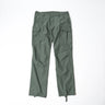 Green BDU-style cargo pants with belt loops, button closure, and multiple flap pockets.