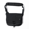 Black side messenger bag with front flap pocket and adjustable shoulder strap
