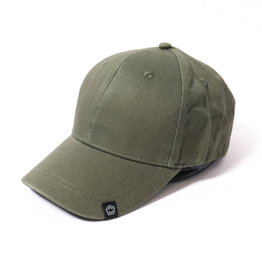 Olive BB cap with curved brim and small shield logo on front