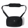Horizontal sling pouch in black with zippered front pocket and adjustable shoulder strap