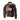 Brown leather jacket back with large patch panel, ribbed waistband, and ribbed cuffs