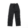 Black tactical cargo pants with drawstring waist and multiple utility pockets