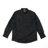 Black tactical long-sleeve shirt with button front and two chest pockets.