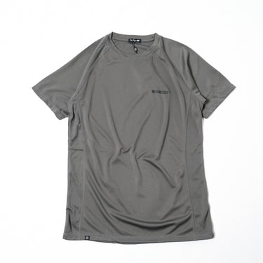 Charcoal grey quick-dry crew-neck T-shirt with short sleeves and small chest logo
