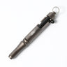 Tactical bolt action pen with gun metal body, black grip, and keyring.