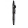 Black tactical defender pen with box-cutter blade, clip and textured grip