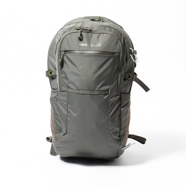 Minor backpack, olive gray, front zip pocket and adjustable shoulder straps