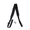 Black rifle sling with padded webbing and metal attachment hardware