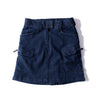 Dark blue denim tactical skirt with wide waistband and front pockets