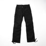 Black combat pants with cargo pockets and drawcord hem tabs