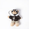 Plush teddy key ring with pilot jacket, goggles and white faux-fur trim