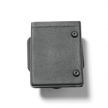 Black single magazine pouch back panel with textured finish and two mounting screws