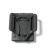 Black single magazine pouch with belt loop, molded polymer shell and retention screws