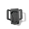 Black single magazine pouch with belt loop, molded plastic and screw hardware