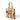 Tote bag with tan camo print, webbing handles, and front patch pocket