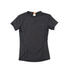 Black short-sleeve T-shirt with crew neck and small chest logo