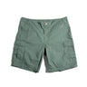Cargo shorts in camo green with front seam and flap cargo pockets