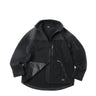 Black double fleece jacket with full zip, stand collar, front pockets and chest zipper