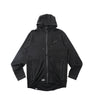Black hoodie sweater jacket with full zipper, drawstrings, and front utility pockets