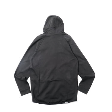 Black hoodie sweater jacket, back view with full zipper and kangaroo-style pocket