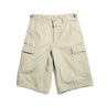 Khaki cotton ripstop BDU shorts with cargo pockets and button closure at waistband