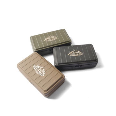 Screwdriver bit set cases in tan, gray, and black with logo