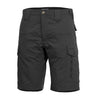 Black tactical cargo shorts with belt loops, button waist, and side leg pocket