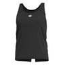 Women's tank top in black with black neckline and small front logo.