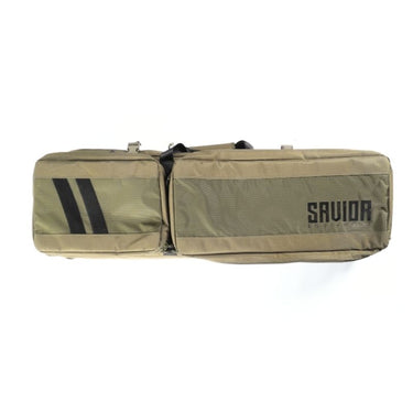Khaki LRP rifle bag with black stripe, double-zip closure, and padded main compartment