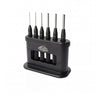 Pin punch set in black holder with six metal pin punches