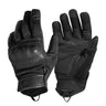 Black tactical military gloves with padded knuckles and reinforced leather palm, Velcro cuff