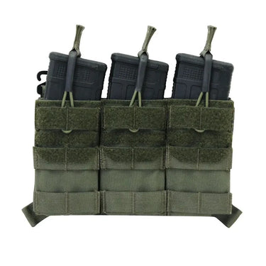 Ranger green triple magazine pouch with three elastic retention straps