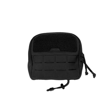 Large general purpose pouch, black fabric with front panel webbing and drawcord pull.