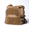 Coyote brown plate carrier with front flap and textured mesh backing