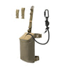 Rope bag with tan straps and buckles plus black rope lanyard and carabiner clip.