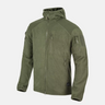 Olive green Helikon Alpha fleece hoodie with full zip, high collar and multiple pockets