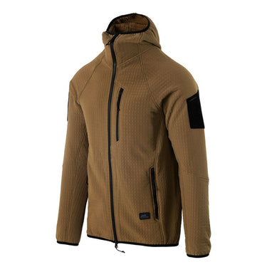 Coyote hooded full-zip fleece jacket with stand collar and front zip pockets