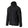 Black hooded full-zip fleece jacket with stand collar and front zip pockets