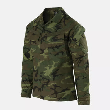 Helikon Raid ripstop stretch shirt in dark green camouflage, long sleeves, chest pockets
