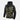 Hooded full-zip hoodie, black with green and tan camo panels on front and sleeves