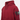 Red kangaroo hoodie detail with hood drawstrings and side patch on sleeve