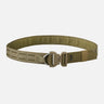 Olive tactical belt with metal buckle and dual hook clips