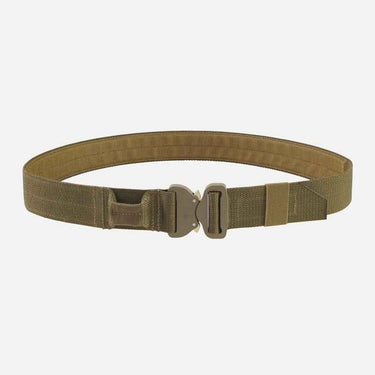 Tan tactical rescue/gun belt with metal hook buckle and wide webbing strap