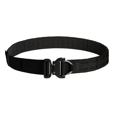 Black modular belt with buckle and stitched webbing slots
