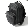 Black quick backpack with side zip pocket and padded shoulder strap webbing