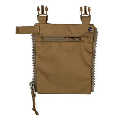 Tactical sniper panel pouch, tan fabric with top dual buckles, front flap and stitching